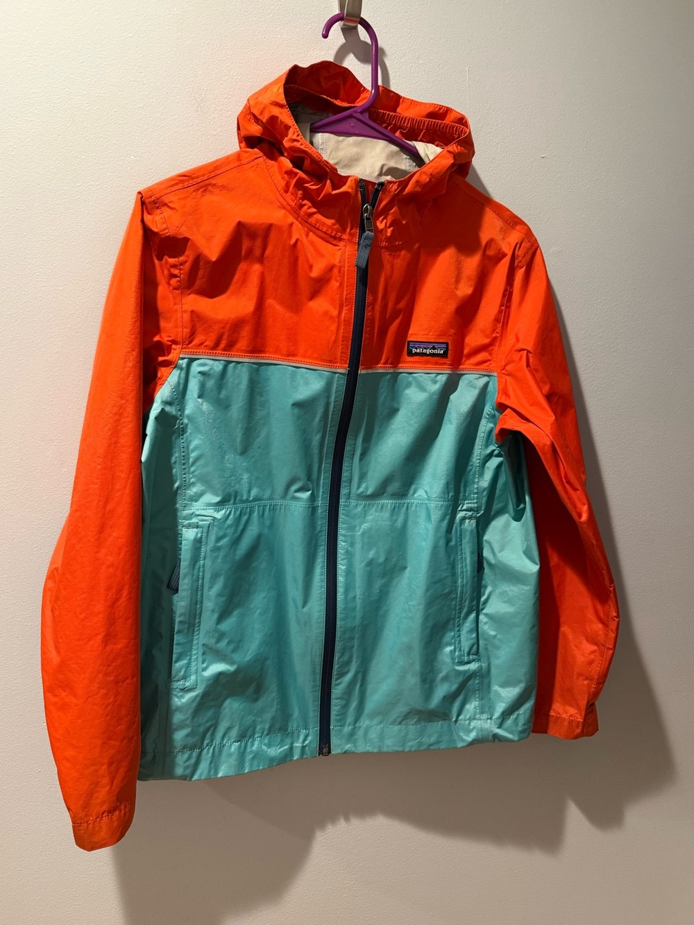 Patagonia Raincoat Torentshell Boys Size XL Orange Green Hooded Jacket - Picture 2 of 8